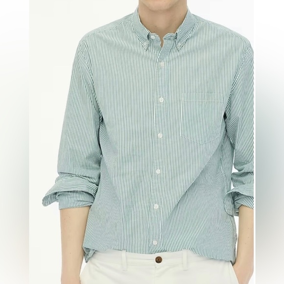 J. Crew Other - J. Crew Linen Long Sleeve Green Stripe Button down Shirt sz L